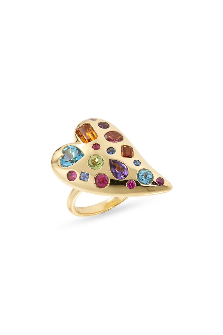 Rock Candy Valentina Semiprecious Rainbow Heart Ring, Main, color, GOLD
