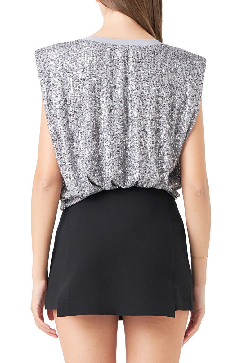 Sequin Shoulder Pad Top, Alternate, color, SILVER