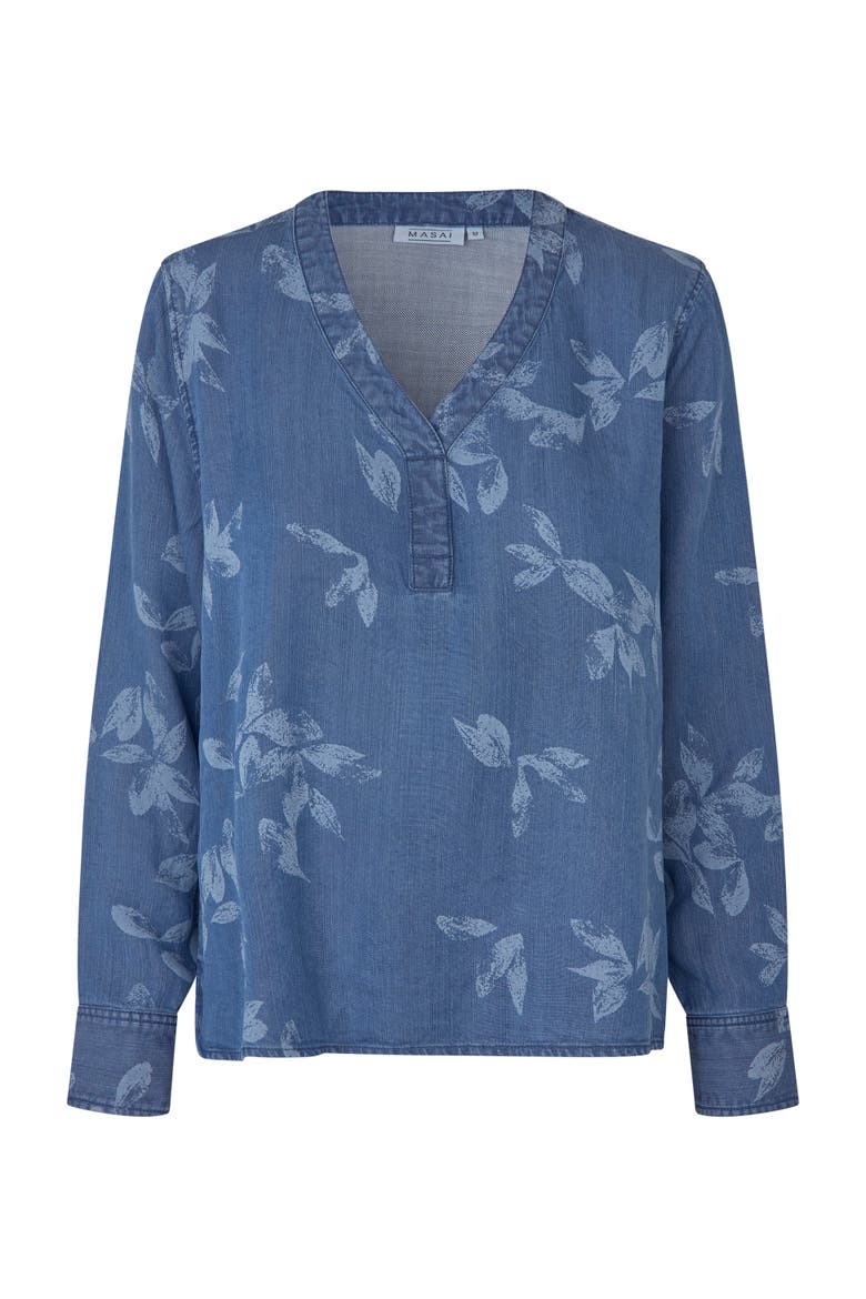 MaDariane Denim Floral Print Blouse, Alternate, color, Blue Denim