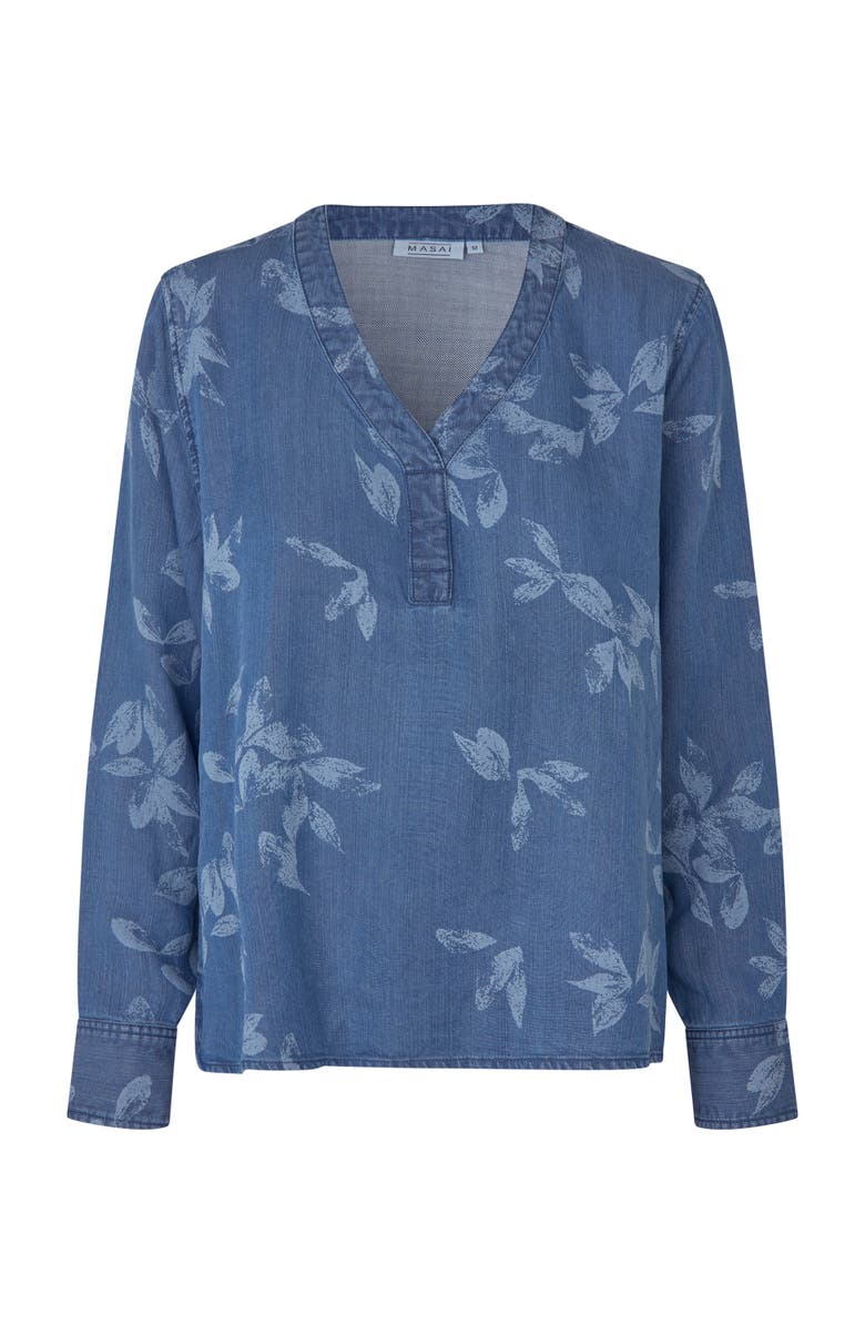 Masai Copenhagen MaDariane Denim Floral Print Blouse, Alternate, color, Blue Denim