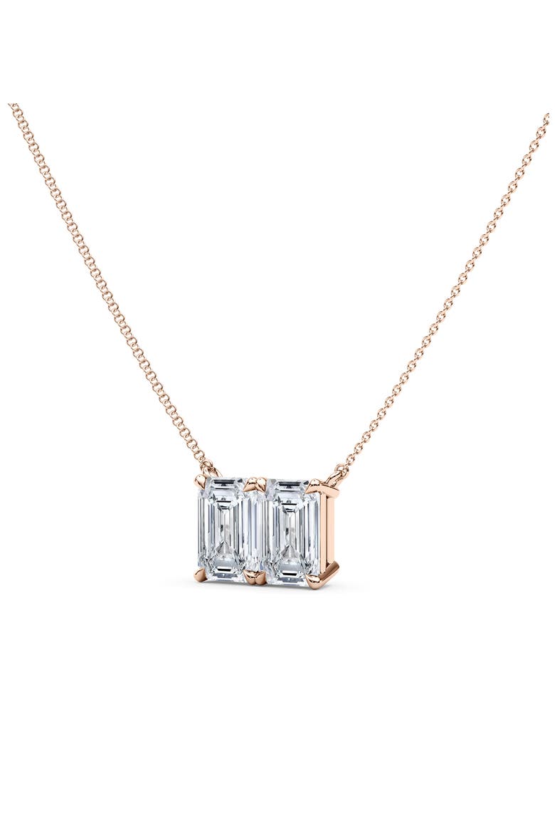 Lab Grown Diamond Twin Emerald Cut Pendant Necklace, Alternate, color, 18K ROSE GOLD