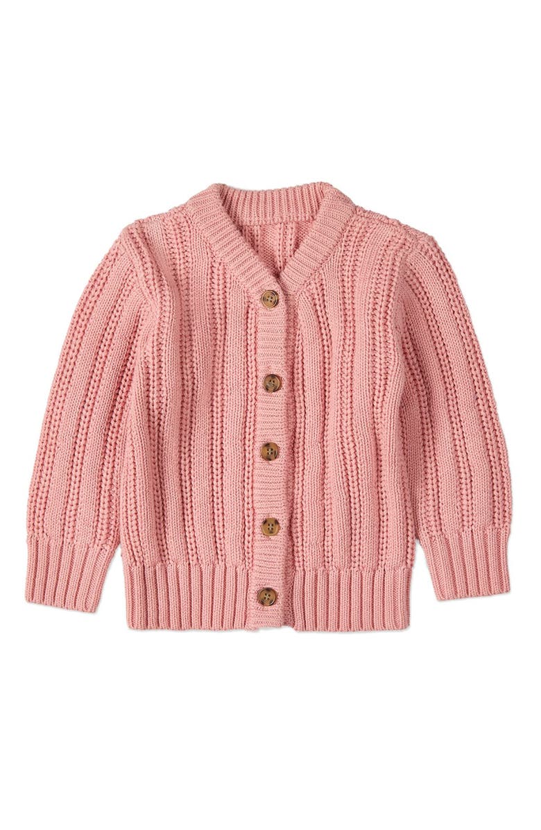 MiniMoi Kid's Oversized Cable-Knit Cardigan Sweater, Main, color, Pink