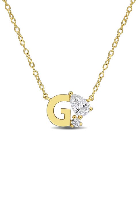 Initial Lab Created White Sapphire Pendant Necklace