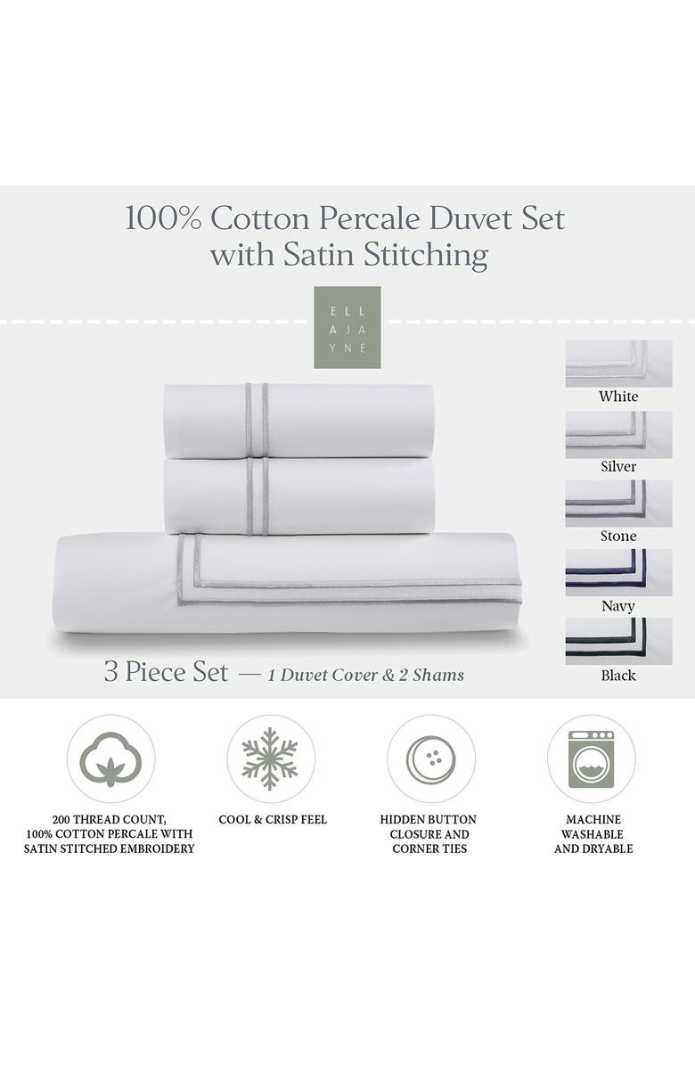 ELLA JAYNE HOME Cotton Percale 3-Piece Duvet Set with Satin Stitching, Alternate, color, Silver