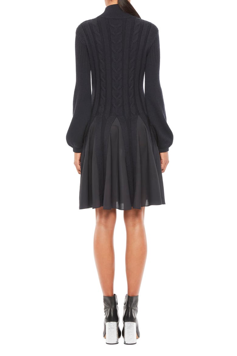 Mix Media Fit & Flare Sweater Dress, Alternate, color, NAVY BLUE