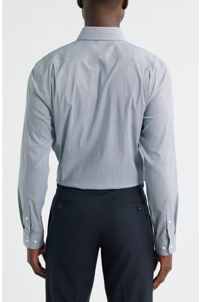 Trim Fit Geometric Print Premium Performance Twill Dress Shirt, Alternate, color, NAVY LAMARCA GEO