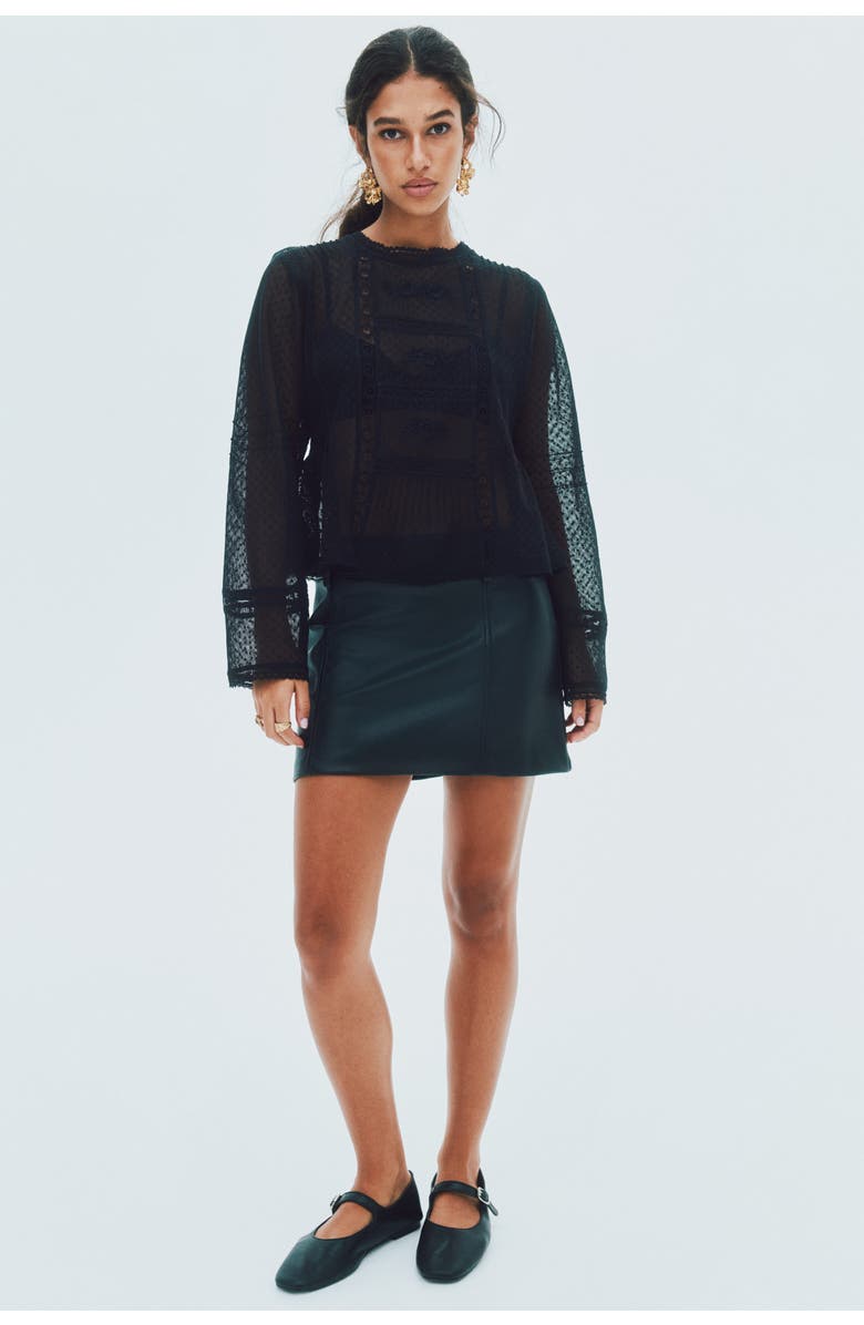 H&M Plumeti Mesh Blouse, Alternate, color, Black