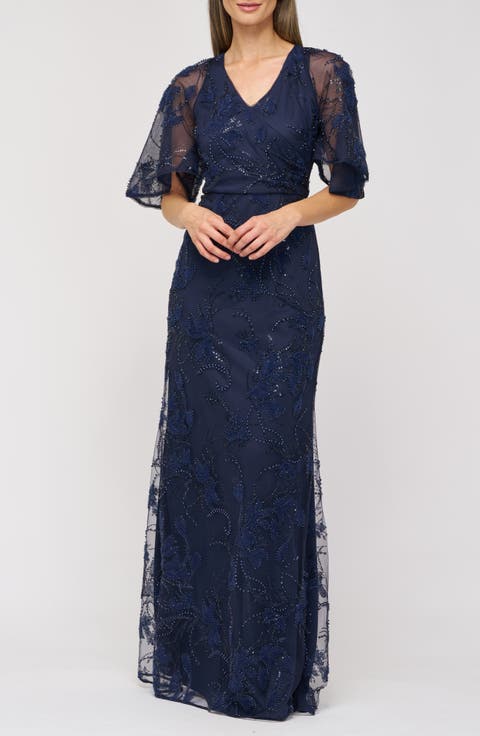 Alex Embellished Flutter Sleeve Gown