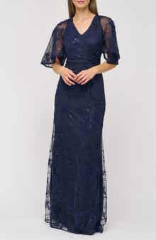 JS Collections Alex Embellished Flutter Sleeve Gown