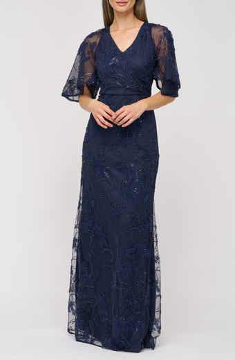JS Collections Alex Embellished Flutter Sleeve Gown