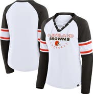 FANATICS Women's Fanatics White/Brown Cleveland Browns Redzone Blitz Package Raglan Lace-Up V-Neck Long Sleeve T-Shirt