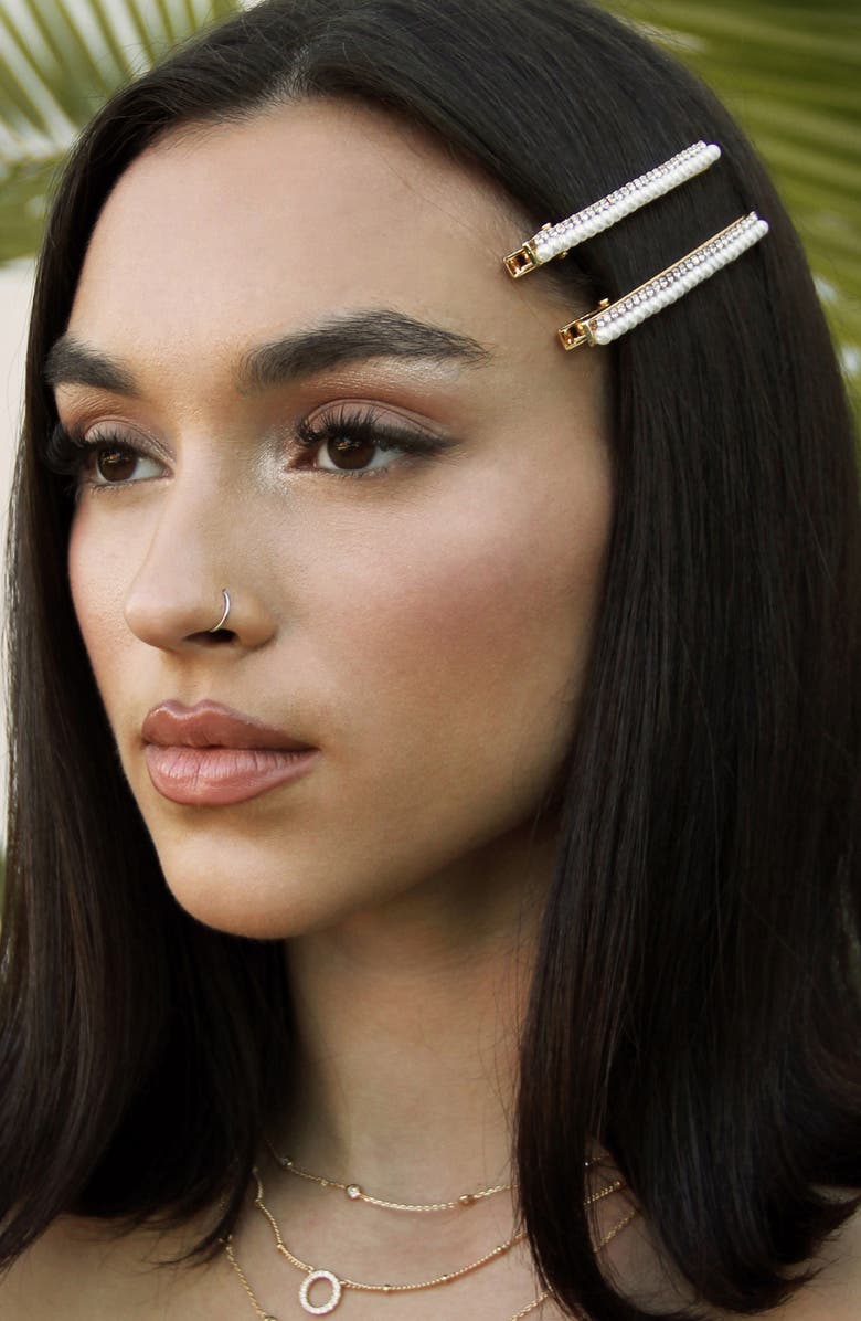 Ettika 5-Pack Imitation Pearl & Crystal Hair Clips, Alternate, color, Gold