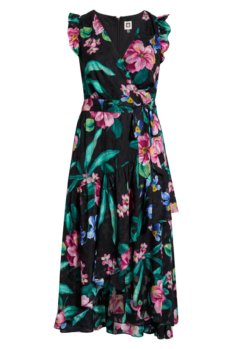 Print Ruffle High-Low Faux Wrap Maxi Dress, Alternate, color, ANNE BLACK MULTI