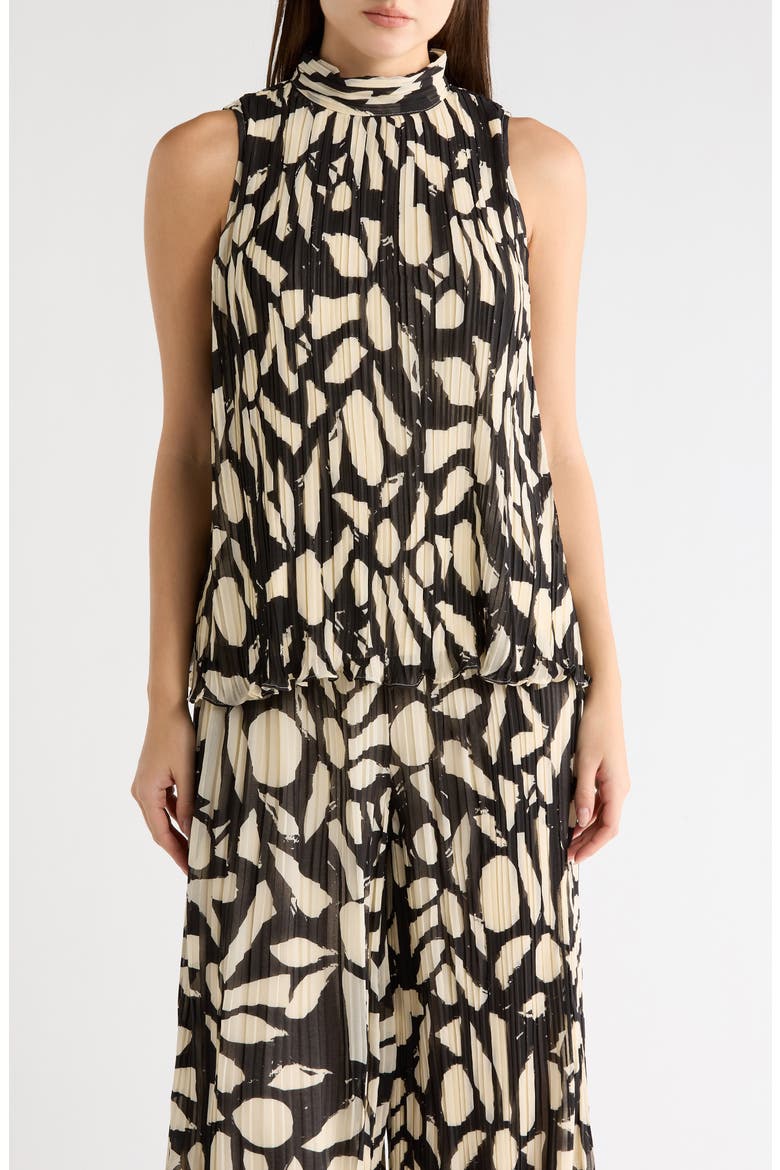 Plissé Sleeveless Top, Main, color, BLACK OVERSIZED FLORAL