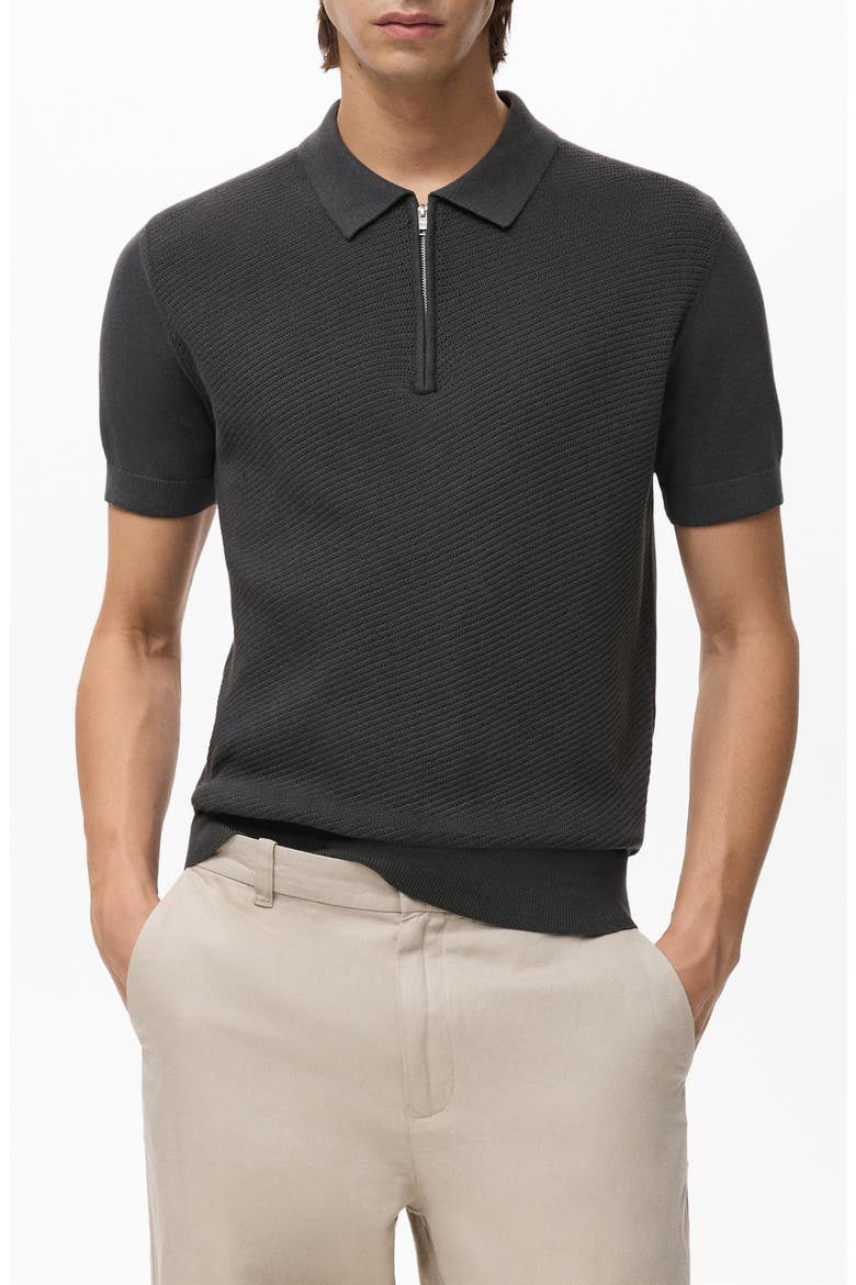 Openwork Zip Polo, Main, color, CHARCOAL