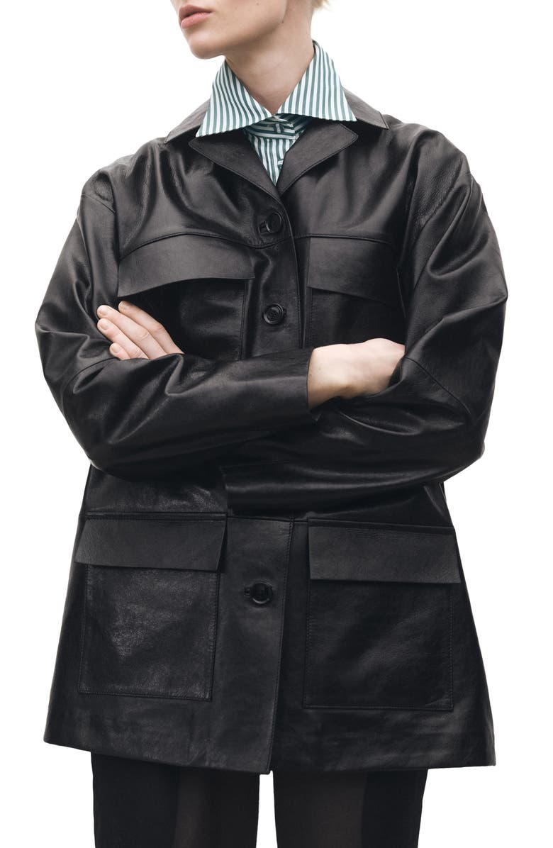 MANGO Patch Pocket Leather Jacket, Main, color, 