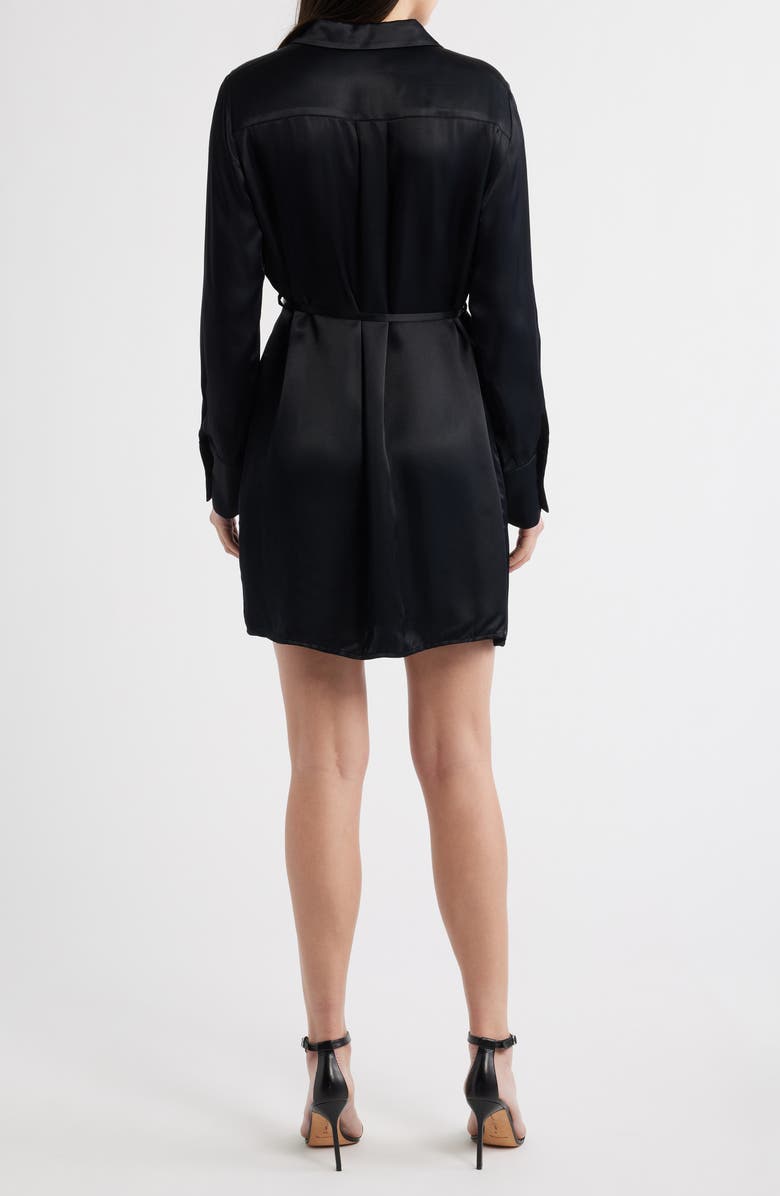 Mavi Jeans Tie Waist Long Sleeve Satin Shirtdress, Alternate, color, Black