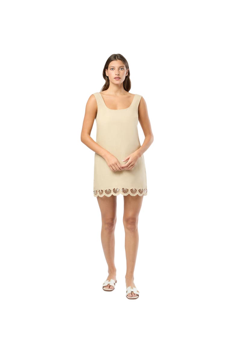 Air Linen Scallop Mini Dress, Alternate, color, JUTE
