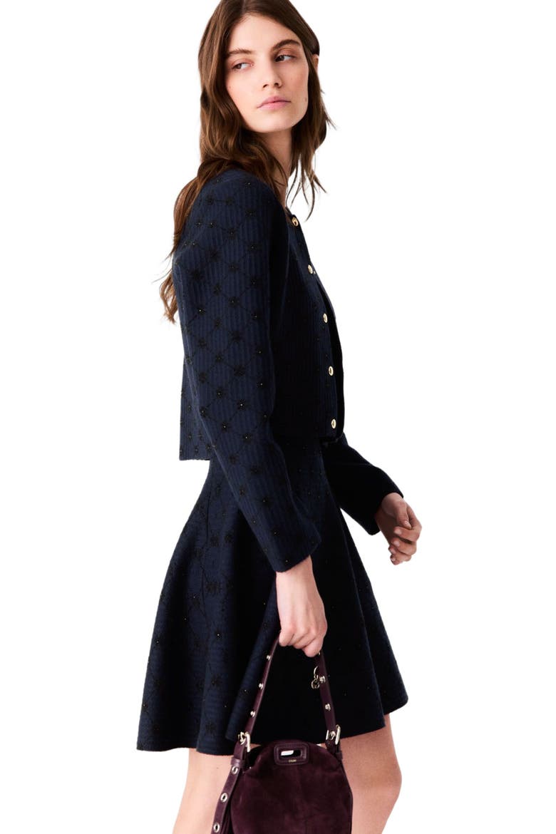 Jacquard cardigan with sequins, Alternate, color, Navy