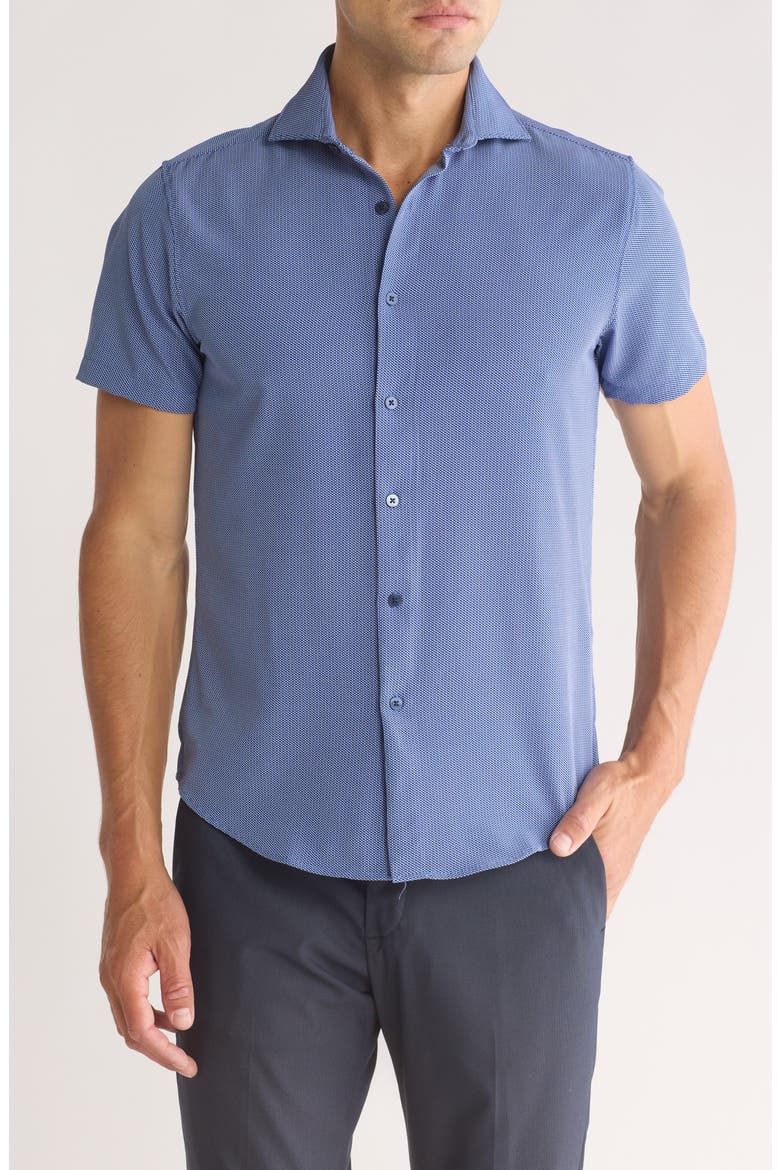Micro Print Short Sleeve Button-Up Shirt, Main, color, WHITE