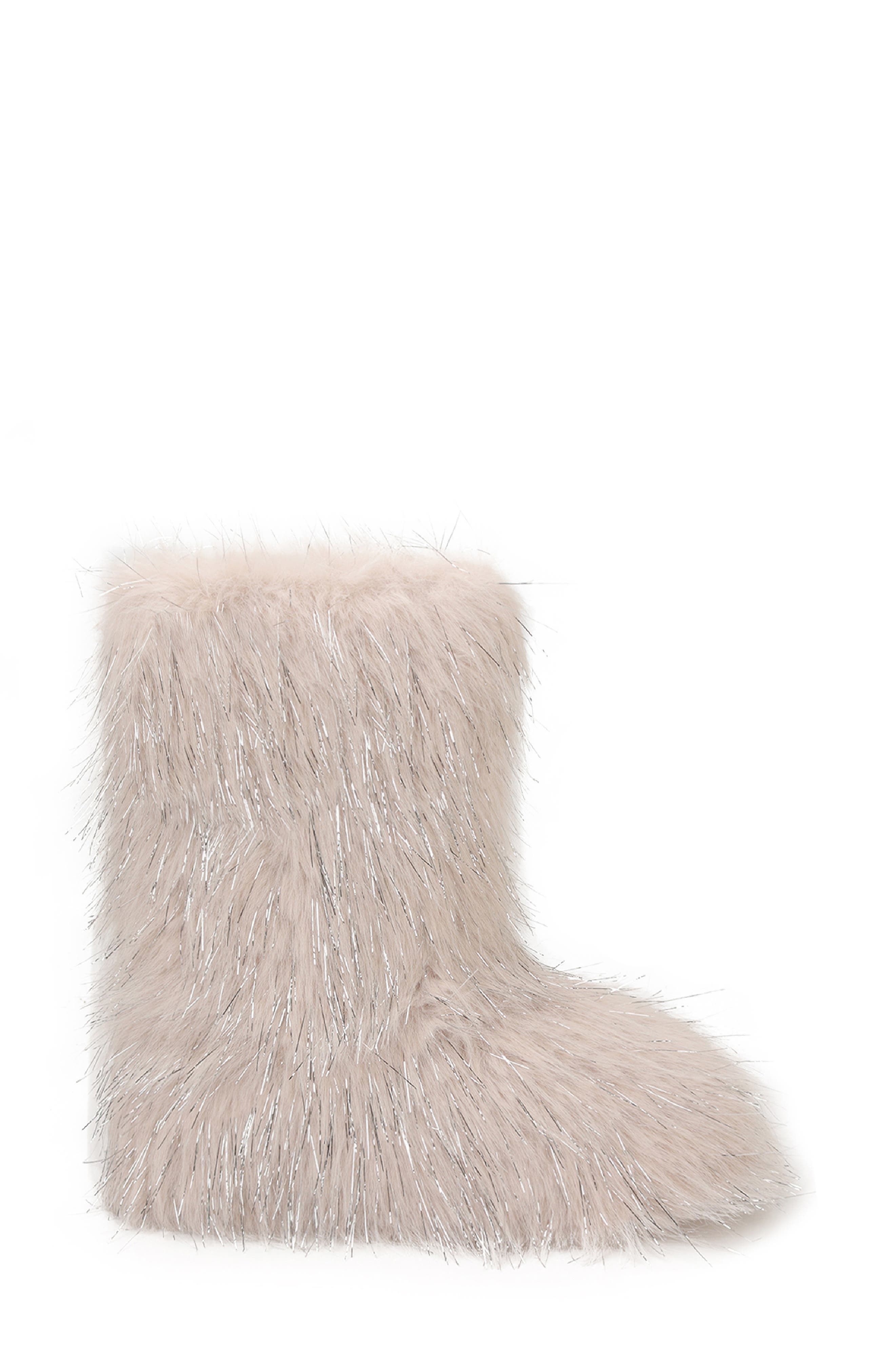 Fuzzy Faux Fur Boot, Alternate, color, BEIGE