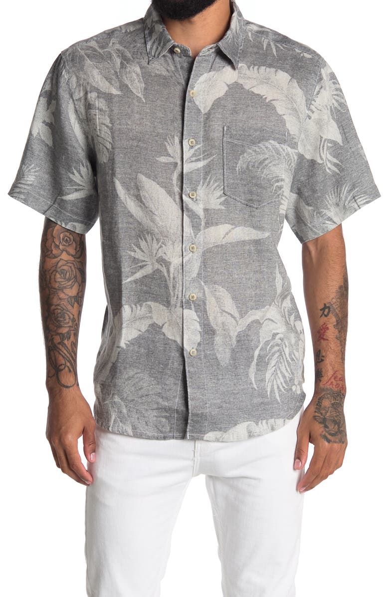 Tommy Bahama Ombra Palms Short Sleeve Linen Shirt, Main, color, 