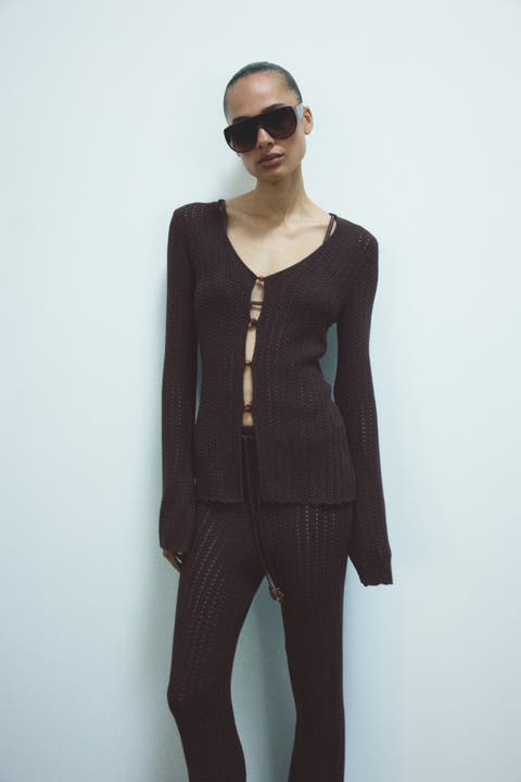 Bead-detail Crochet-look Top