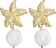 Panacea Starfish & Genuine Pearl Drop Earrings