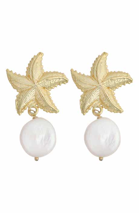 Panacea Starfish & Genuine Pearl Drop Earrings