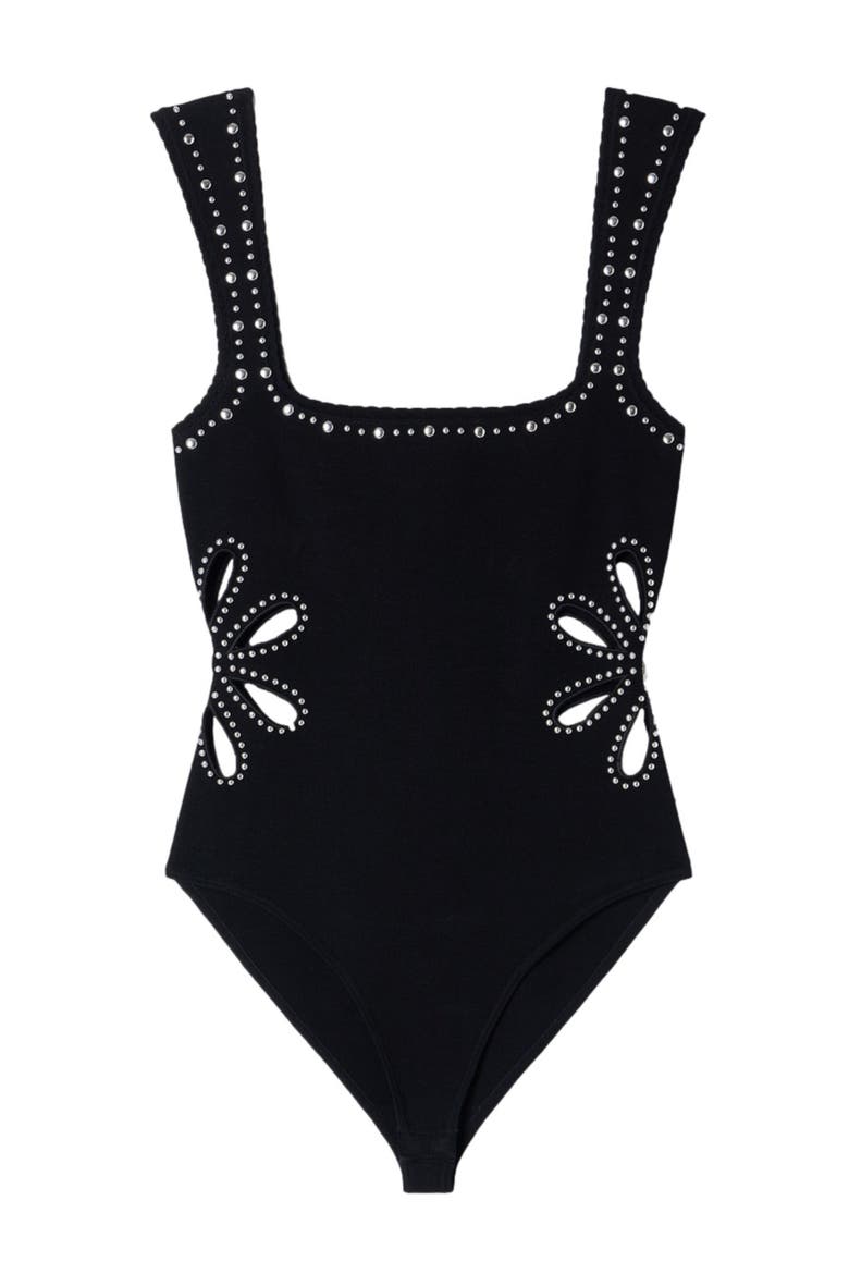Studded knit bodysuit, Alternate, color, Black