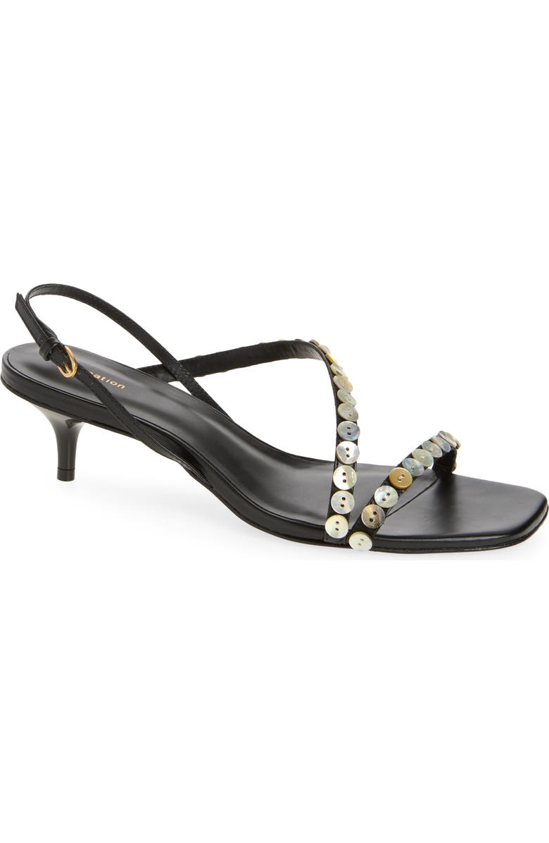Reformation Shoshana Sandal, Main, color, Black Leather Shell Buttons