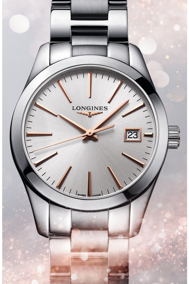 Conquest Classic Bracelet Watch, 34mm, Alternate, color, SILVER
