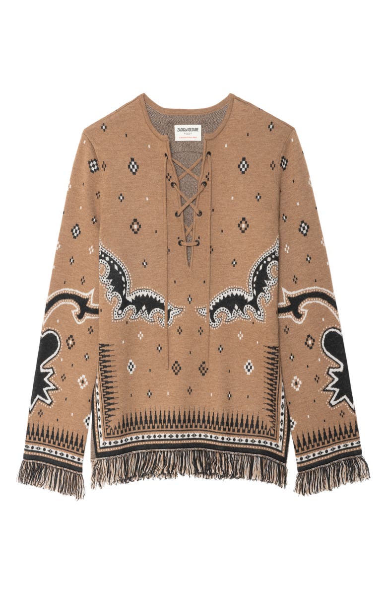 Zadig & Voltaire Leon Western Merino Wool Sweater, Alternate, color, Daim