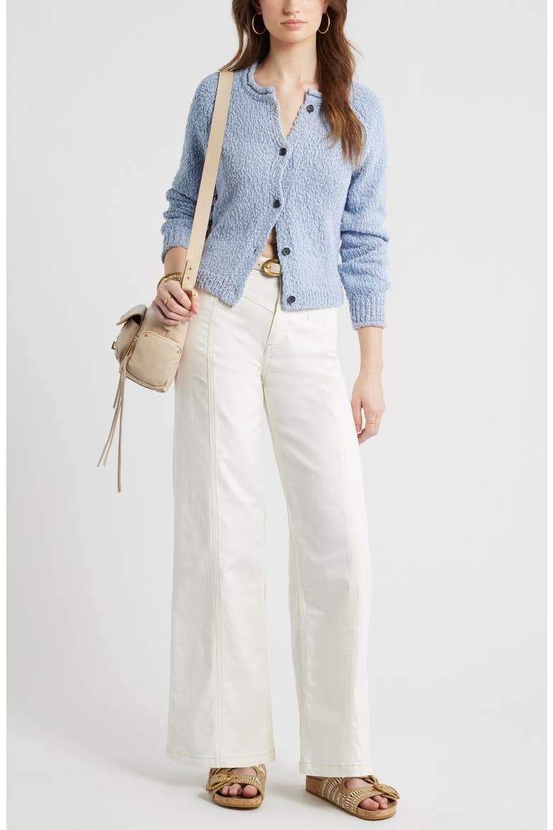 Fitted Textured Cotton Cardigan, Alternate, color, BLUE BLIZZARD