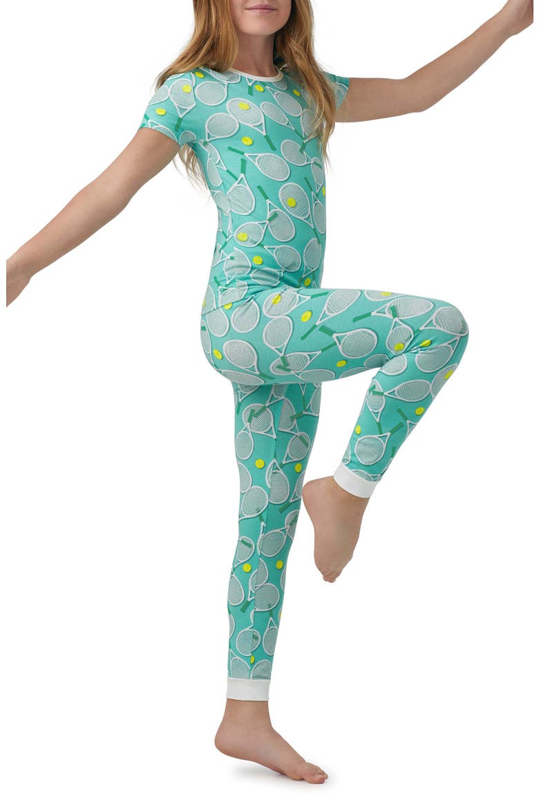 Kids' Print Fitted Stretch Organic Cotton Two-Piece Pajamas, Alternate, color, TENNIS CLUB