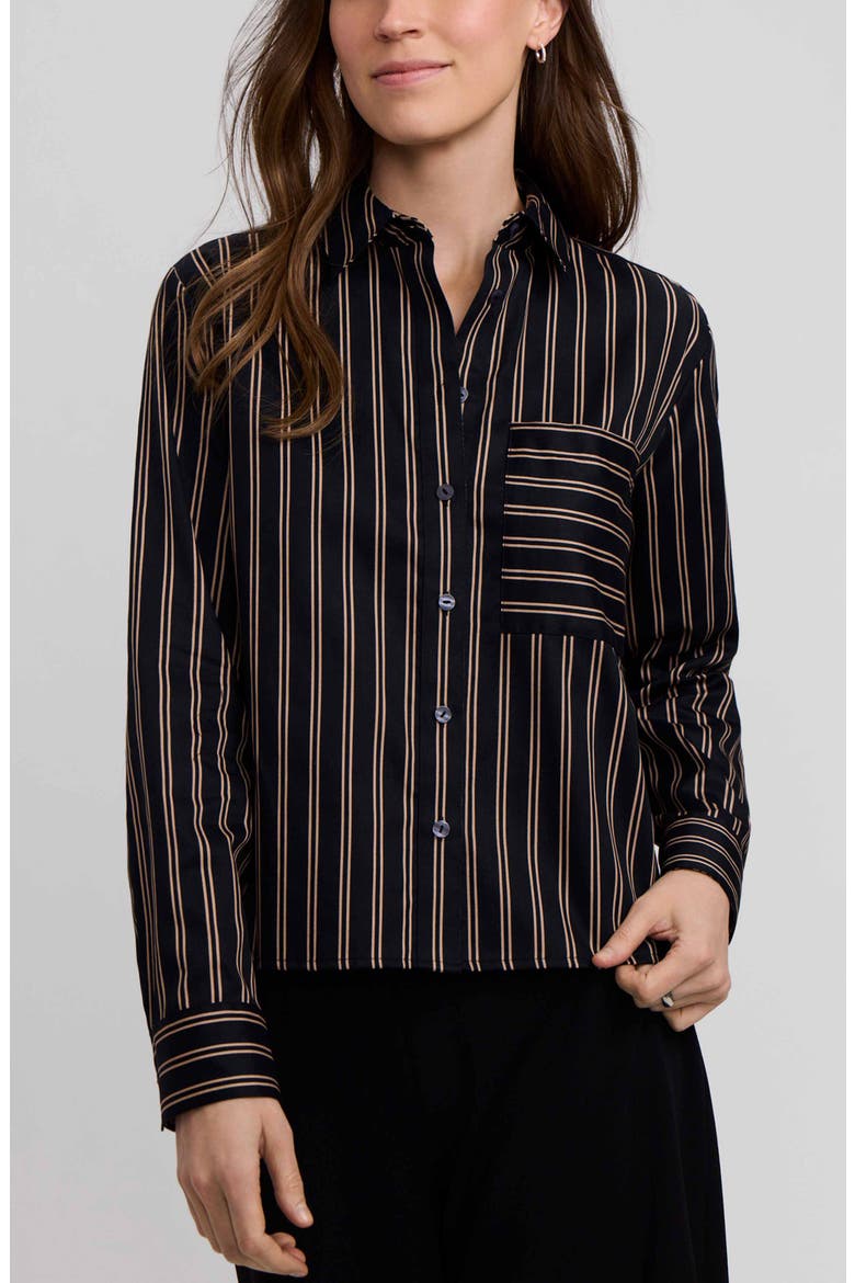 Jodie Stripe Cotton Button-Up Shirt, Main, color, BLACK/ ALMOND