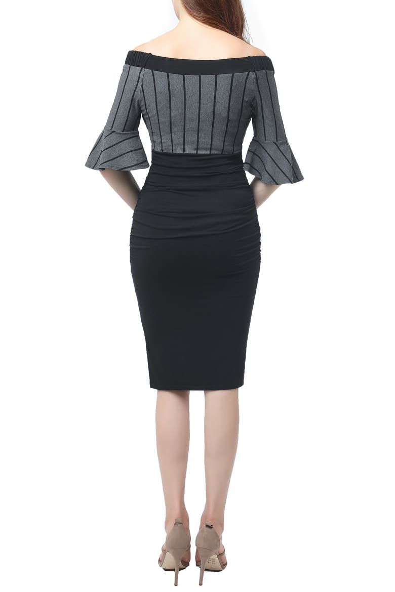 Josephine Off the Shoulder Body-Con Maternity Dress, Alternate, color, BLACK/ GRAY