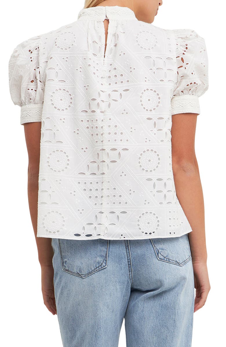 English Factory Broderie Anglaise Puff Sleeve Blouse, Alternate, color, 