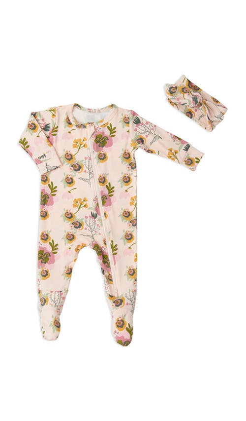 Everly Grey Jersey Long Sleeve Footie & Head Wrap Set In Pink