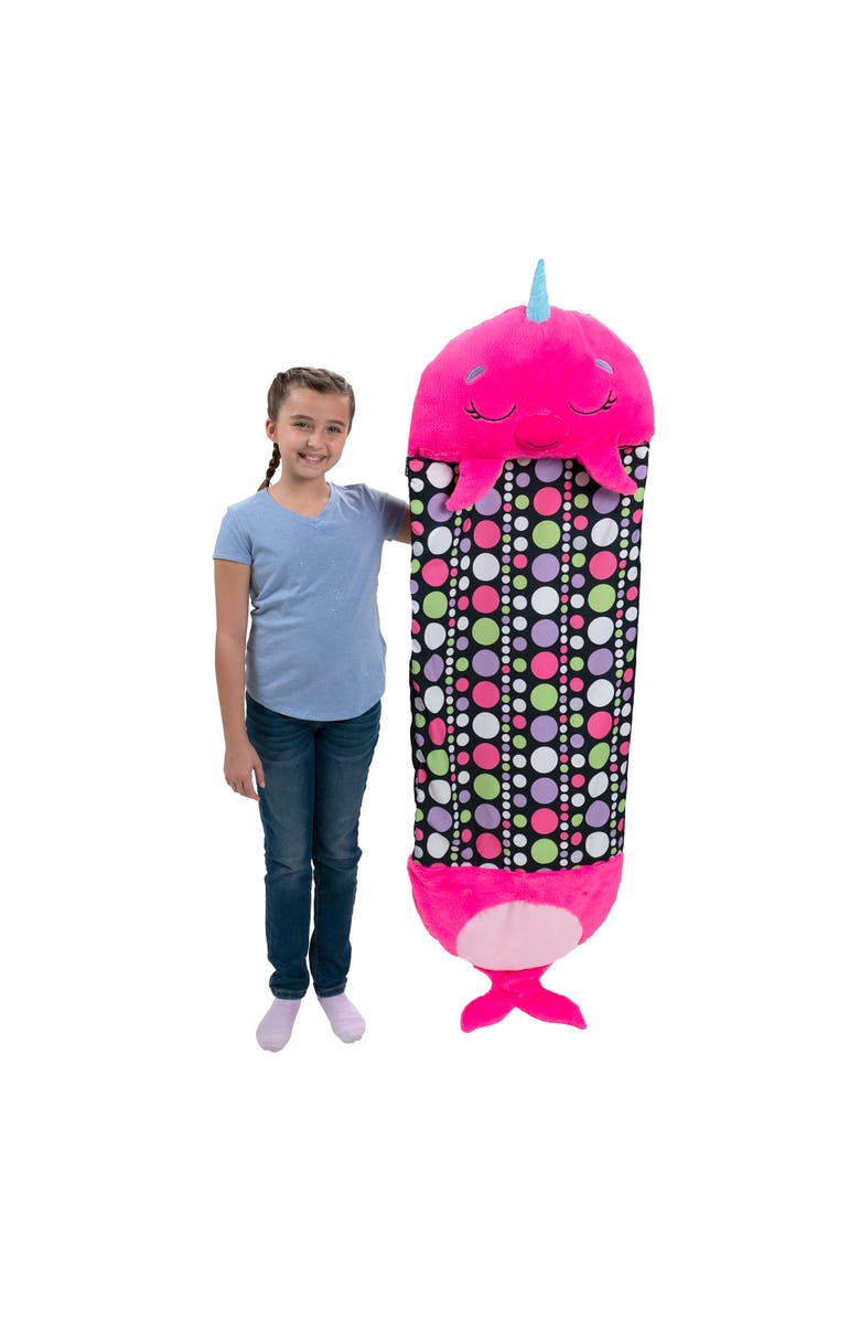 Happy Nappers Pillow & Sleepy Sack, Large Neil The Pink Narwhal 7+, Alternate, color, Pink