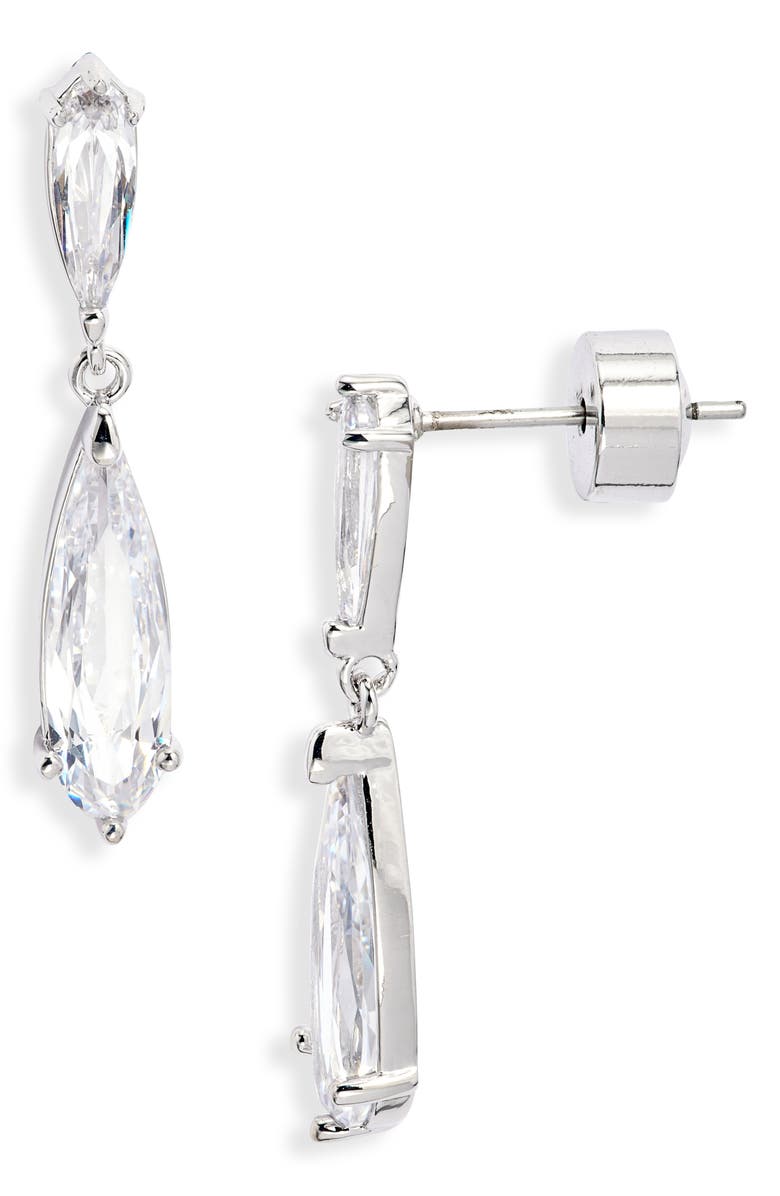 Nordstrom Elongated Pear Cubic Zirconia Drop Earrings, Main, color, Clear- Silver