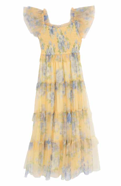 Rare Editions Kids' Floral Flutter Sleeve Mesh Tiered Dress