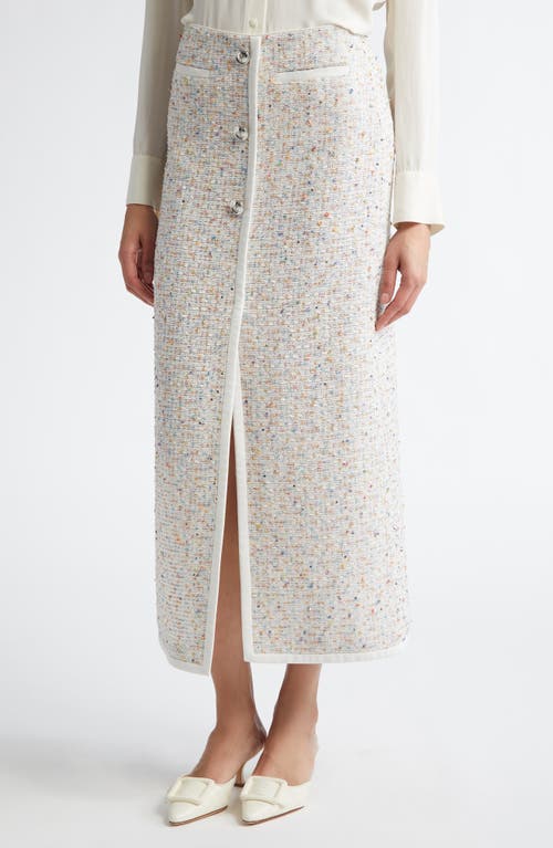 Giambattista Valli Button Front Tweed A-line Skirt In Ivory Multicolor