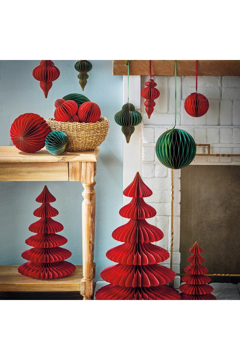 Small Red Glimmer Paper Ball Ornaments for Holiday Decor, Alternate, color, Red