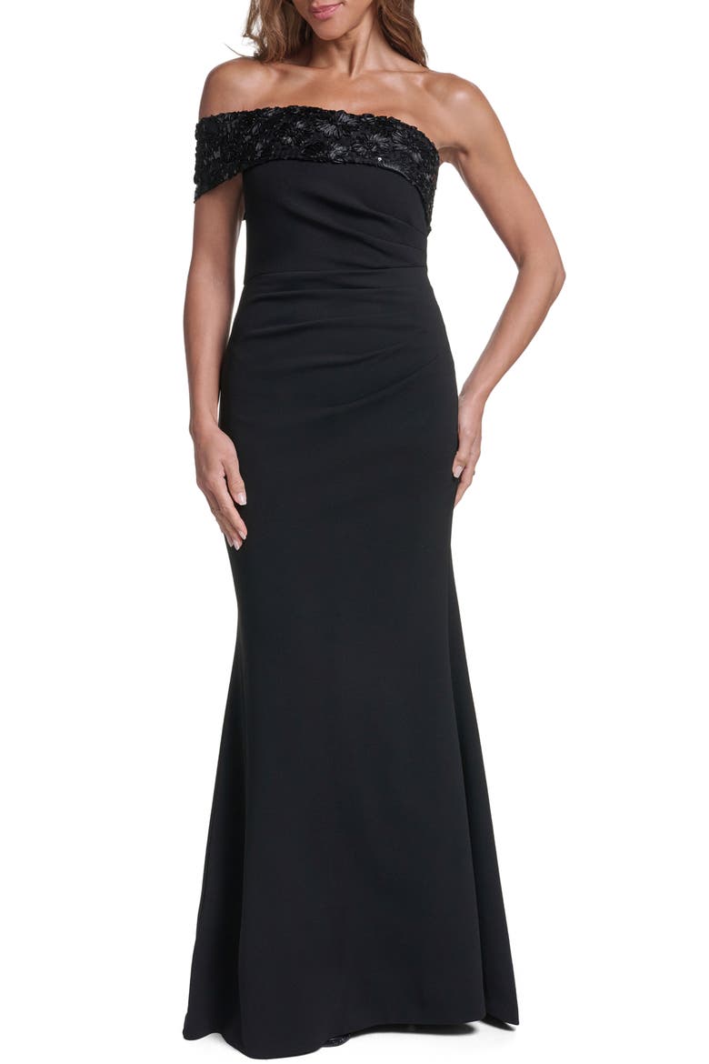 Off the Shoulder Gown, Main, color, BLACK