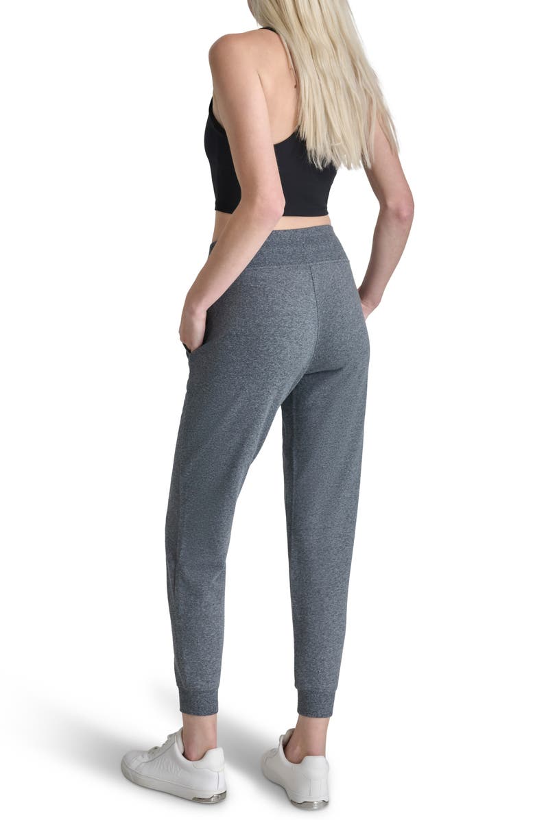 DKNY Rhinestone Logo Cuffed Fleece Joggers, Alternate, color, Black Heather