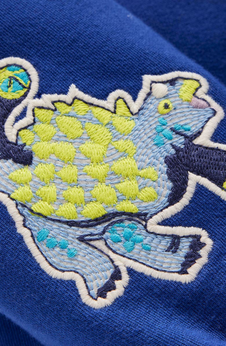 Mini Boden Kids' Dino Appliqué Cotton Graphic Sweathirt, Alternate, color, Mazarine Blue Dinos