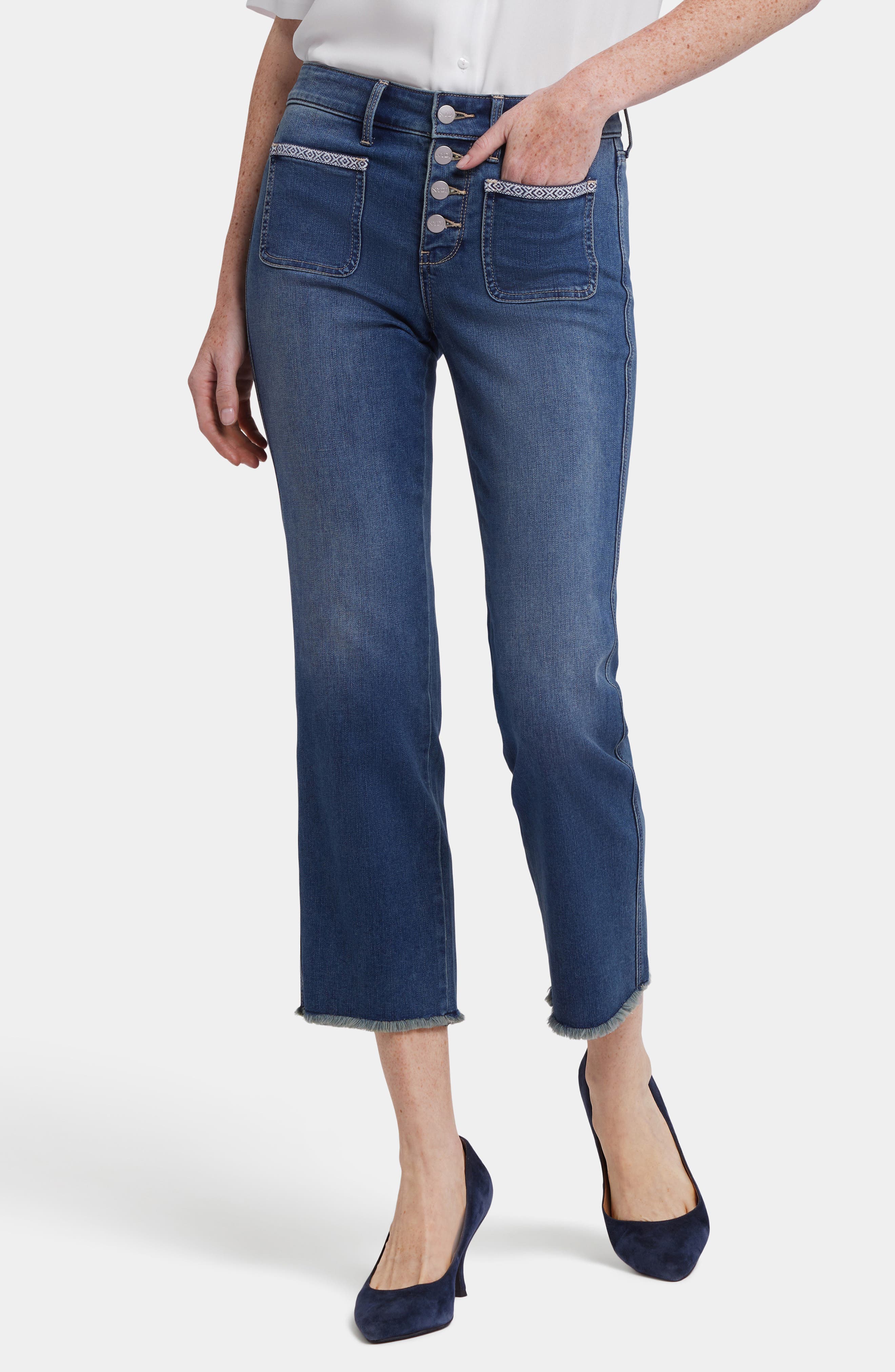 NYDJ Marilyn High Waist Geo Tape Pocket Detail Ankle Jeans