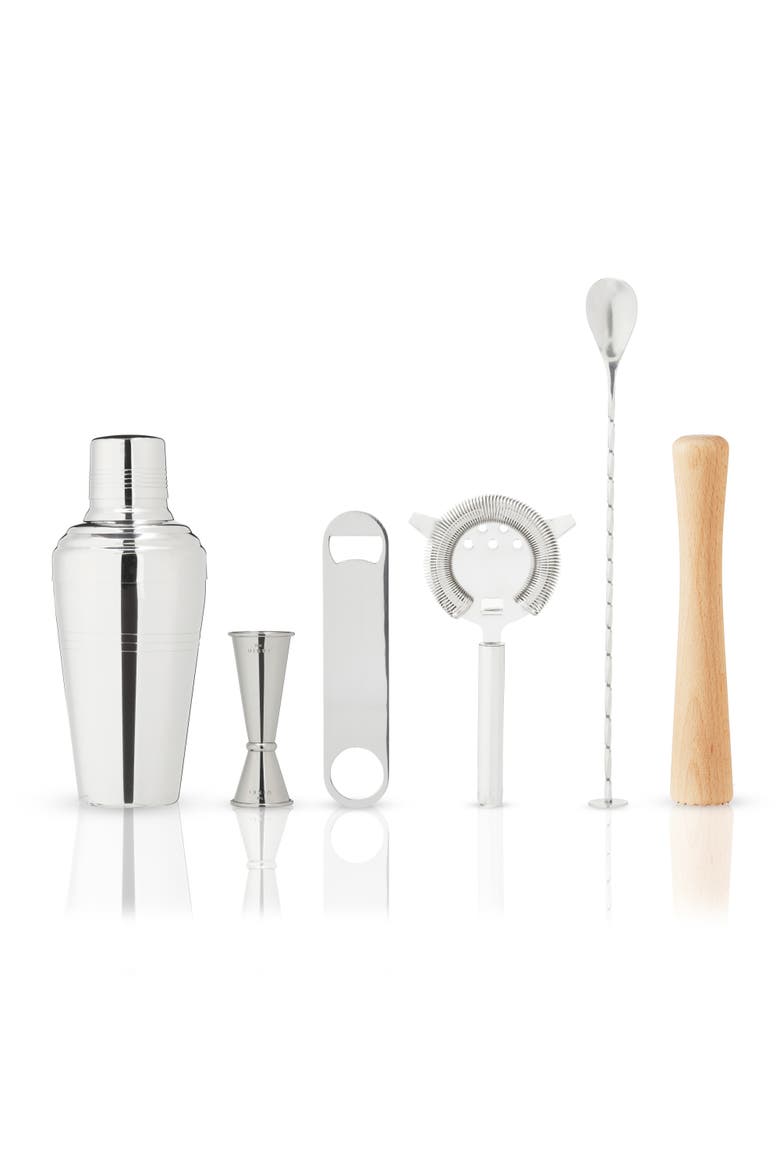 7-Piece Travel Barware Set in Stainless Steel, Alternate, color, Brown