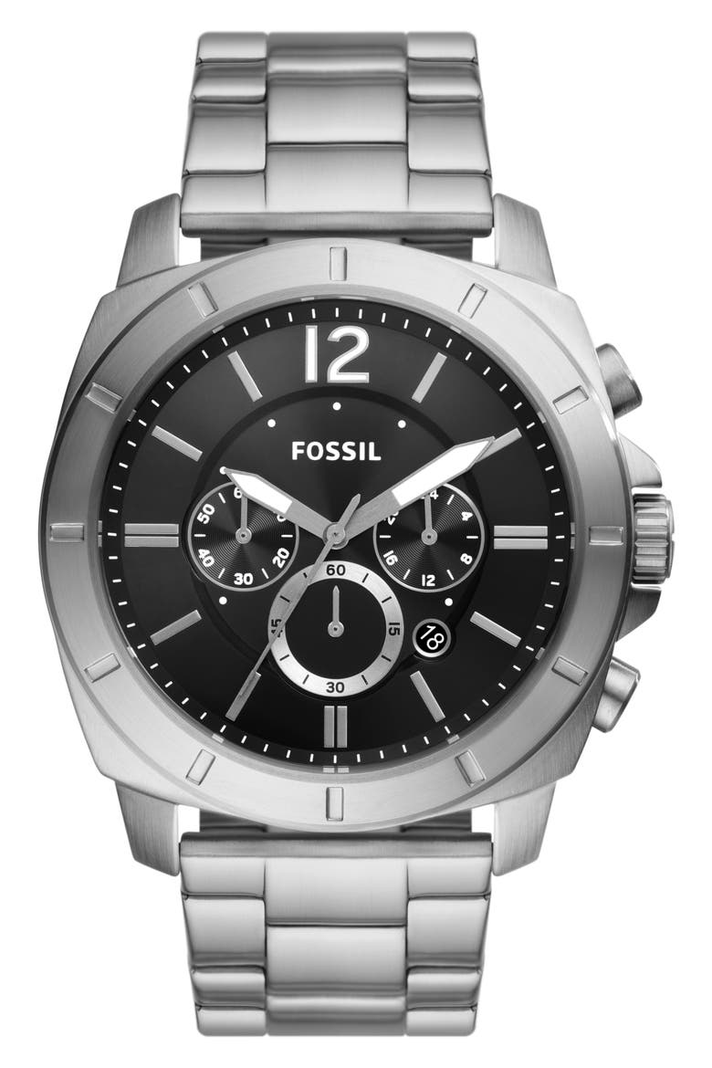 Privateer Chronograph Quartz Stainless Steel Bracelet Watch, 48mm, Main, color, SILVER